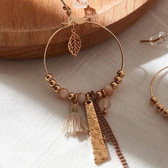 Gold Tone Tassel Bead Chain Earrings - Picture 7 of 8